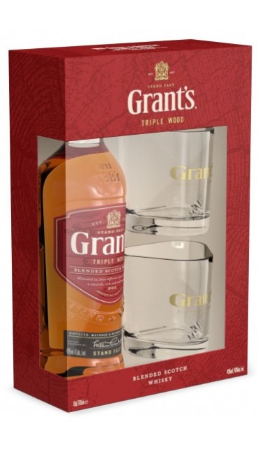 Набор Виски Grant's Triple Wood 0.7 л 40% + 2 стакана Набор Виски Grant's Triple Wood 0.7 л 40% + 2 стакана