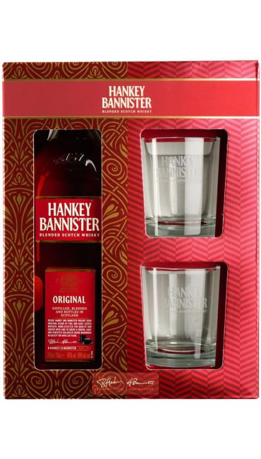 Набор шотландского Виски Hankey Bannister Original, 40%, 0,7 л + 2 стакана										